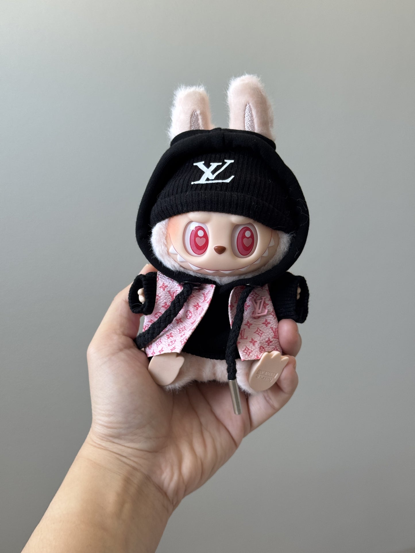 Brown Monogram Vest & Black Hoodie Hat Labubu Outfit – LV Inspired