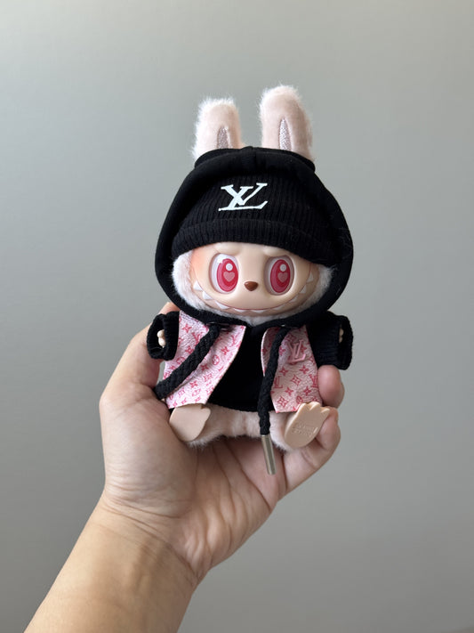 Brown Monogram Vest & Black Hoodie Hat Labubu Outfit – LV Inspired